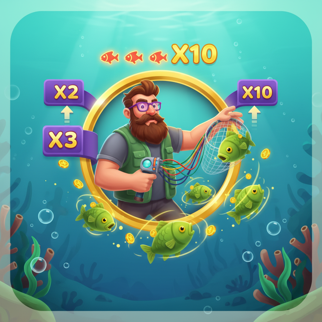 Big Bass Reel Repeat fisherman wild symbol collecting money fish values during the free spins round with multiplier progression shown